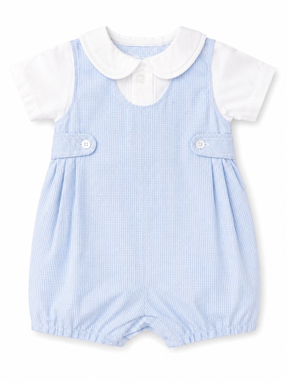 Petit Ami Baby Boys' Side Tab Pintuck Gingham Romper